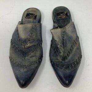 Freebird women's Nola shoes 7 flats mules blue leather pointed toe boho western